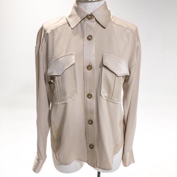 Veronica Beard M Luxe Crepe Button Down Blouse Long Sleeve Shirt Sand size 6 - Picture 5 of 16